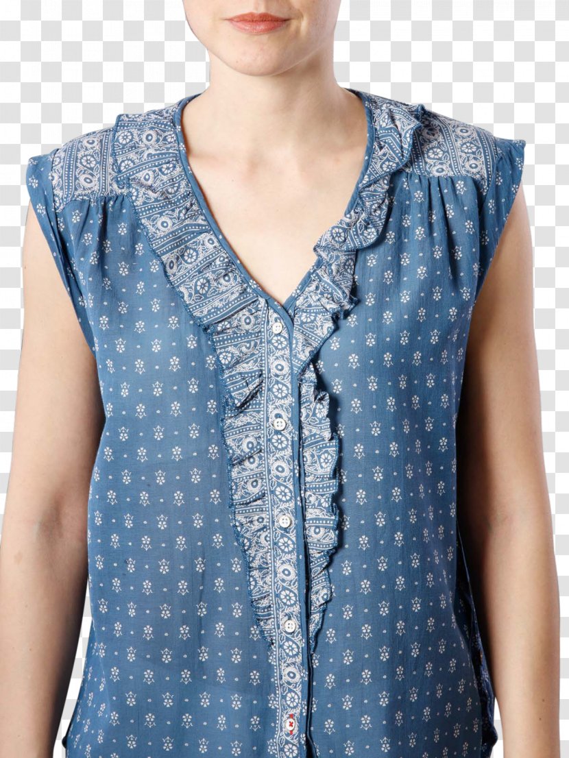 Polka Dot Blouse Shoulder Sleeve One-piece Swimsuit - Neck - Button Transparent PNG