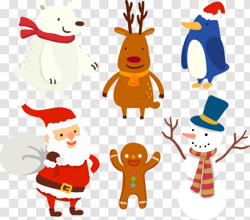 Wedding Invitation Christmas Card Party Greeting - Vector Santa Claus And Snowman Transparent PNG