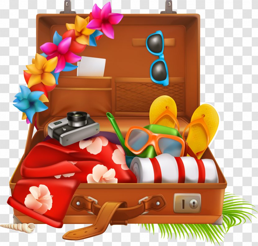 Suitcase Travel Vacation Baggage - Gift Basket - Colorful Seaside Transparent PNG