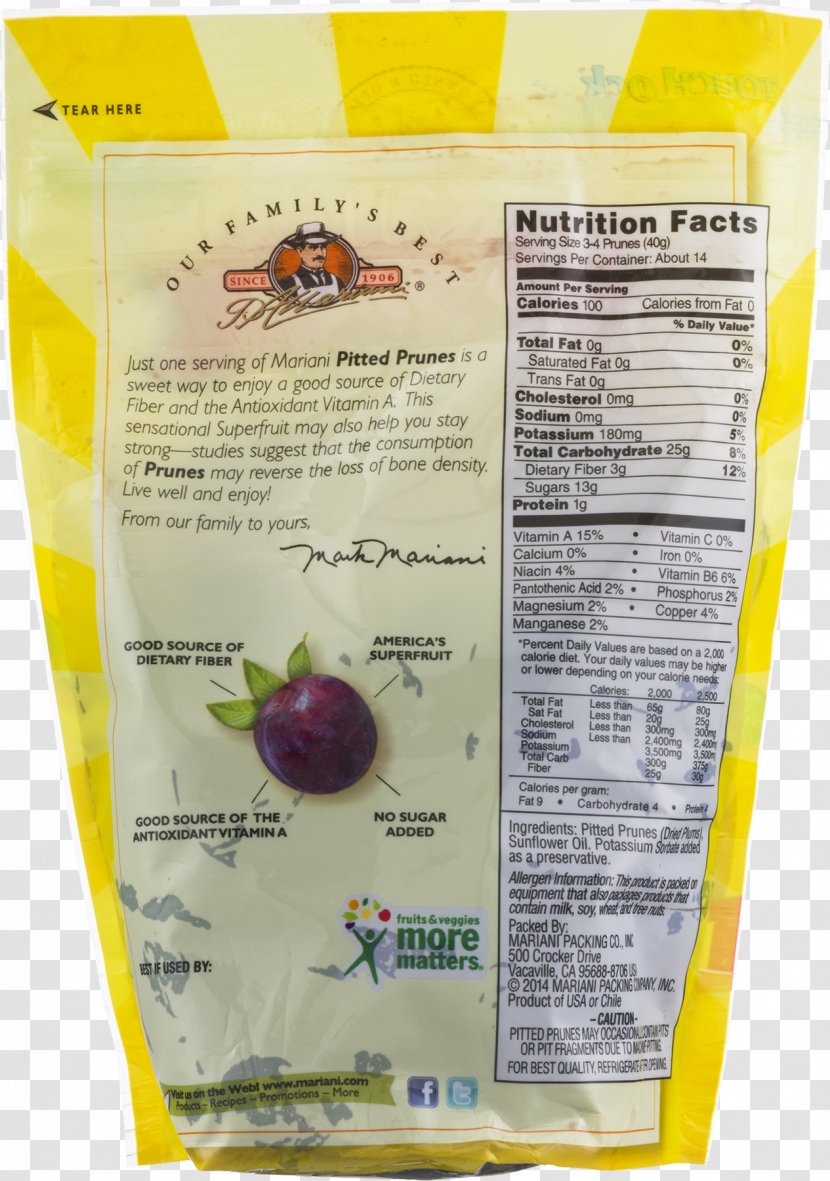 Vegetarian Cuisine Nutrition Facts Label Prune Raisin Dried Fruit - Flavor - Apricot Transparent PNG