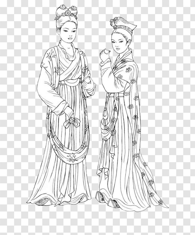 Tang Dynasty Chinese Fashions Coloring Book Clothing - Tree - Women Transparent PNG