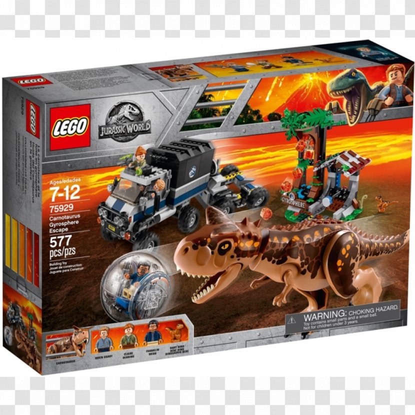 Lego Jurassic World Carnotaurus Gyrosphere Escape 75929 Owen Toy Transparent PNG