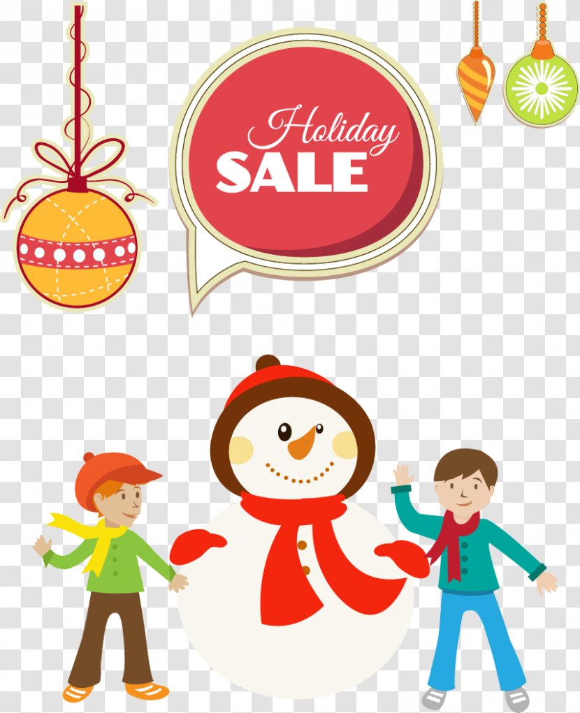 Christmas Ornament Illustration - Poster - Vector Snowman And Children Transparent PNG