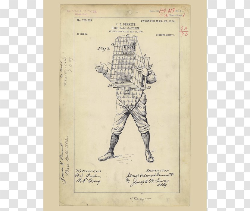 USPTO United States Patent Law Drawing Design - Invention - Baseball Catcher Transparent PNG
