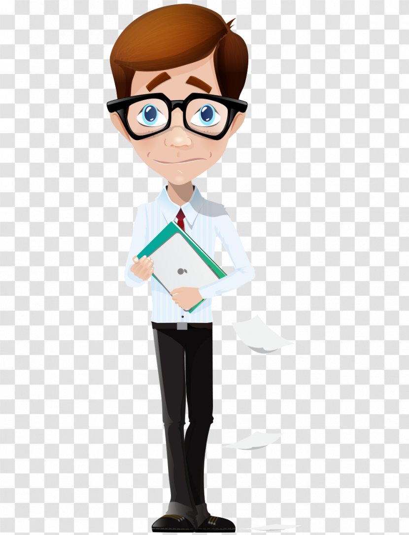 Businessperson Cartoon Flyer - Man - Books In Hand-painted Glasses Middle-aged Business People Transparent PNG