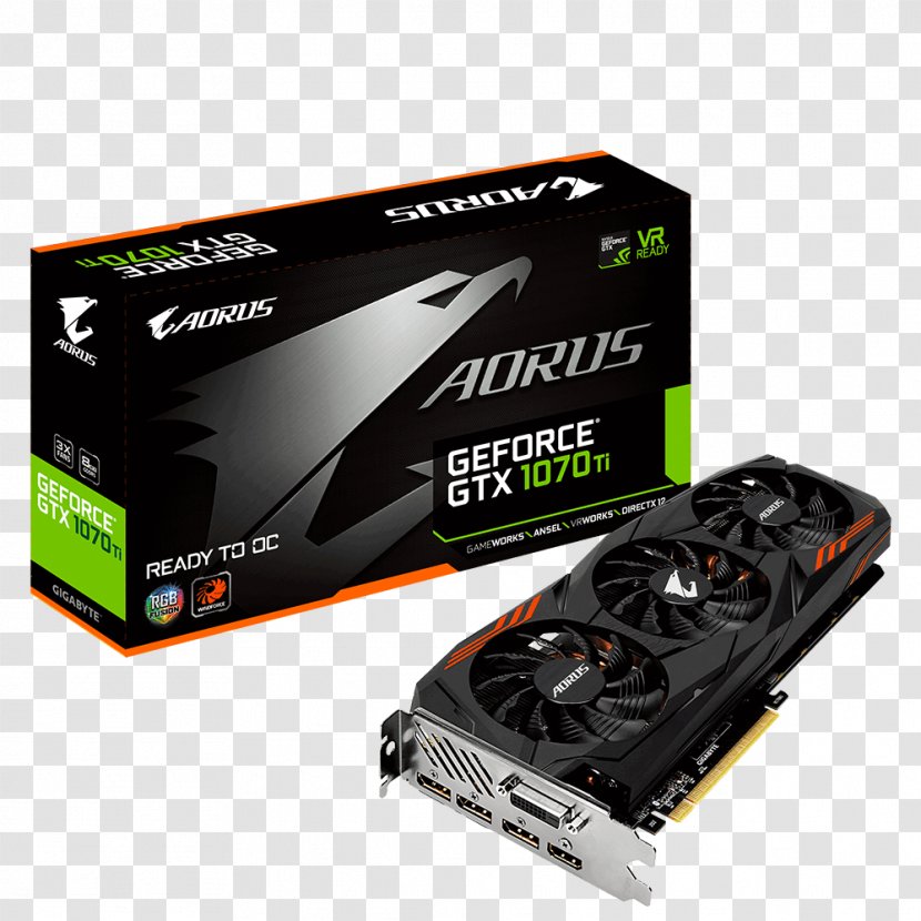 Graphics Cards & Video Adapters GIGABYTE GeForce GTX 1070 Ti DirectX 12 AORUS 8GB 256-Bit GDDR5 PCI Express 3.0 X16 ATX Card SDRAM Gigabyte Technology Nvidia Geforce Gtx Gaming 8g - Electronics Accessory Transparent PNG