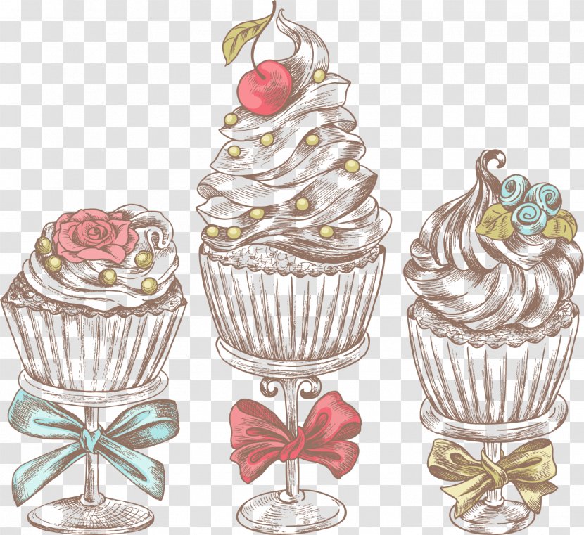 Cupcake Bakery Muffin Birthday Cake - Vector Painted Retro Ice Cream Transparent PNG