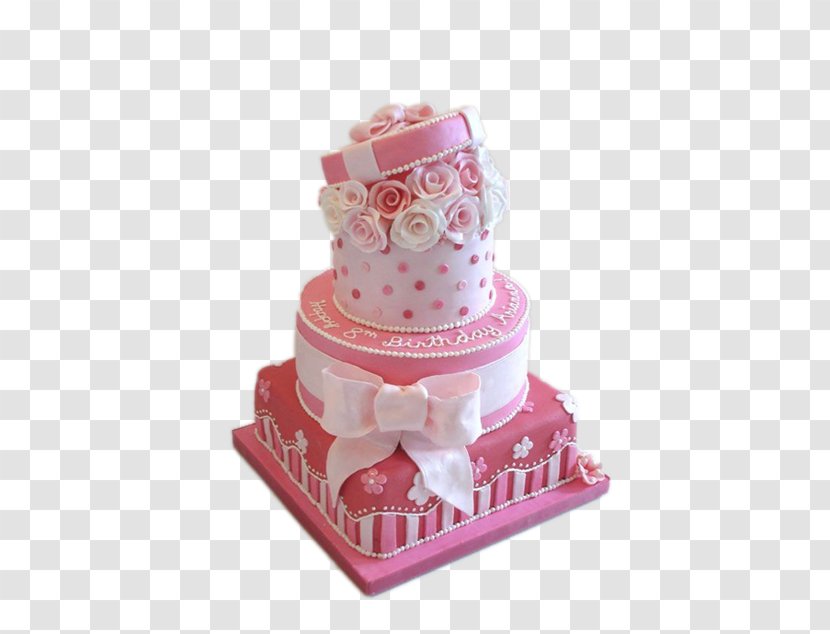 Birthday Cake Icing Cupcake Wedding - Cartoon - Pink Bow Transparent PNG