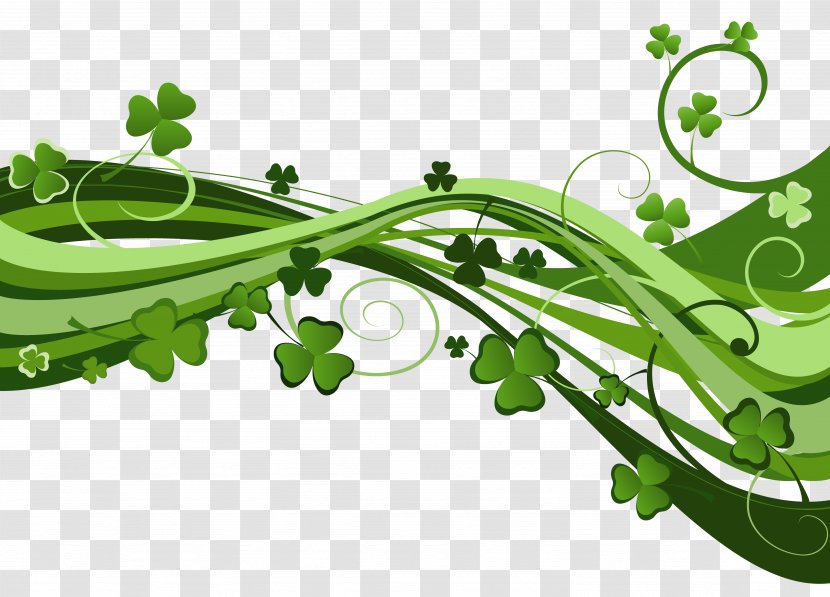 Saint Patricks Day Ireland Shamrock Clip Art - Clover Waves Ribbon Green Transparent PNG