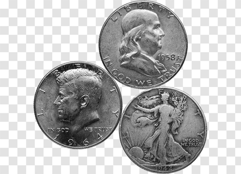 Quarter Junk Silver Half Dollar Coin - Black And White Transparent PNG