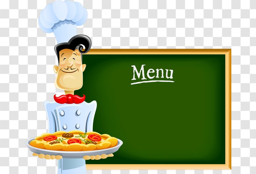 Chef Cartoon Pizza - Eating - With Menu Transparent PNG