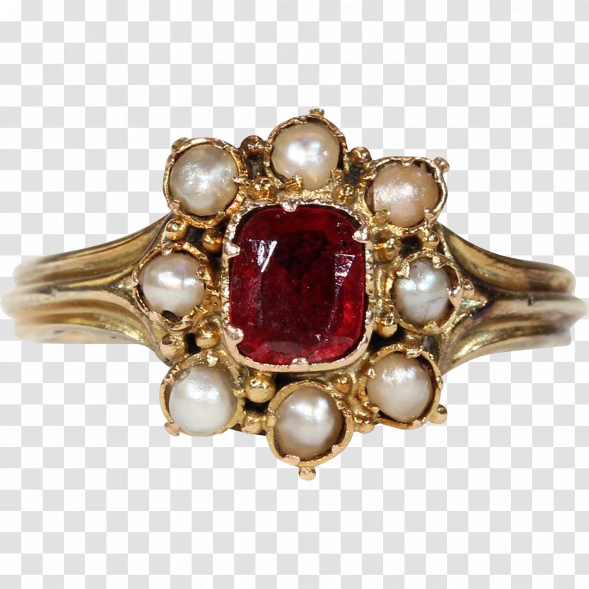 Ruby Ring Garnet Brooch Diamond - Pearl - Vintage Transparent PNG