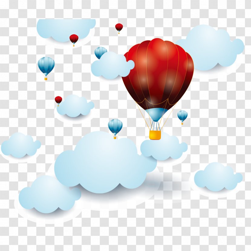 Painting Cartoon - Heart - Hot Air Balloon Clouds Transparent PNG
