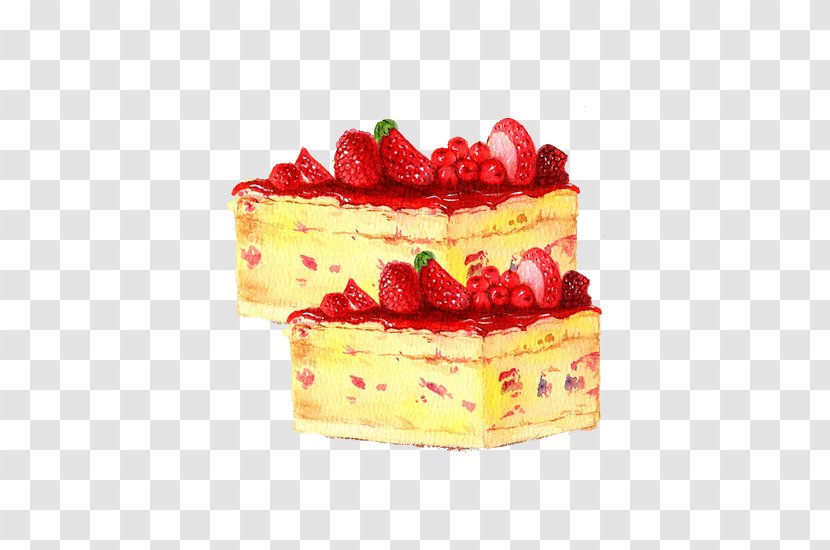 Strawberry Cream Cake Watercolor Painting - Whipped Transparent PNG