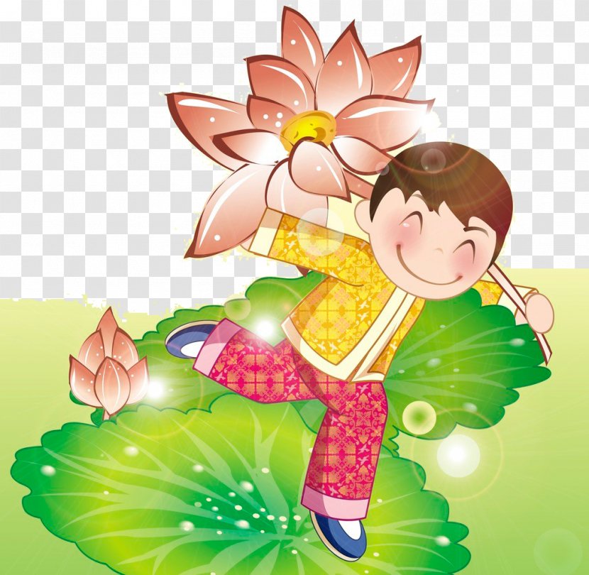 Cartoon Nelumbo Nucifera - Plant - Lotus Boy Transparent PNG