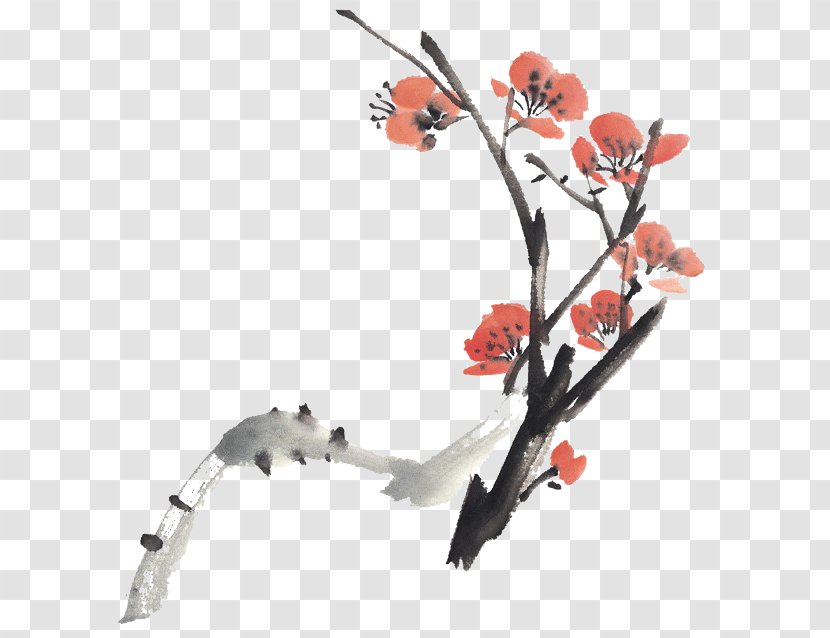 Ink Wash Painting Plum Blossom Chinese Bird-and-flower - Inkstick - Flower Transparent PNG