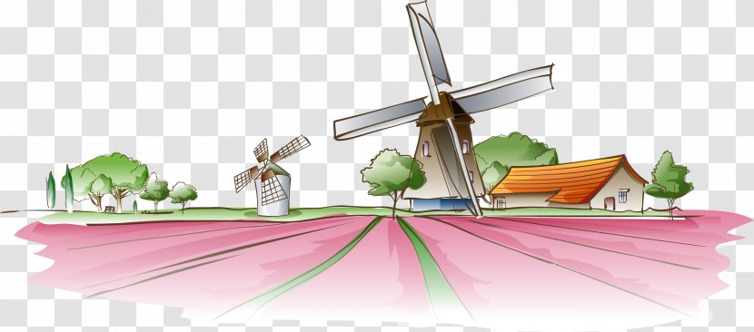 Euclidean Vector Fukei Windmill - Television - Hand Painted Field Transparent PNG