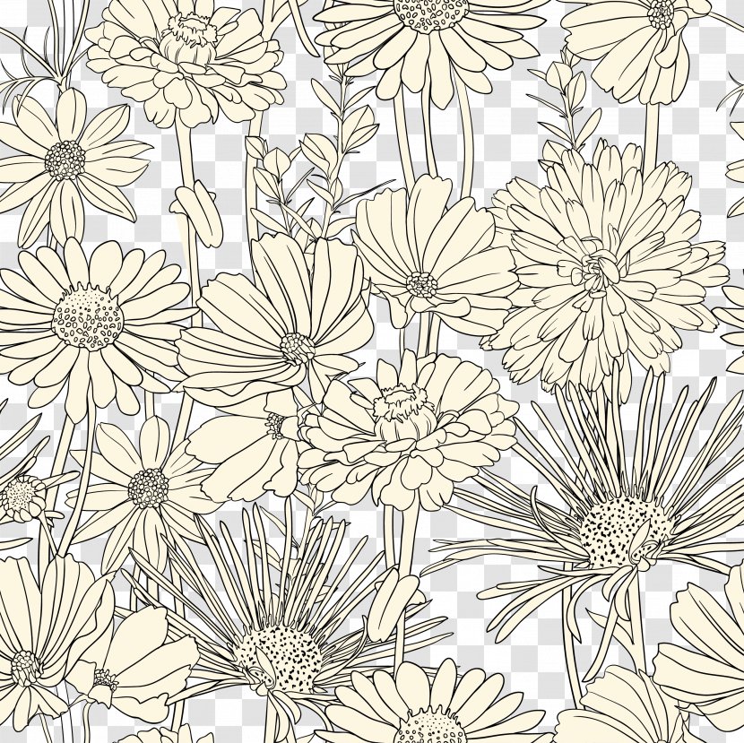 Draw Flowers Drawing Pattern - Floral Design - Flowers, Black And White Line Art BackgroundVector Material Transparent PNG
