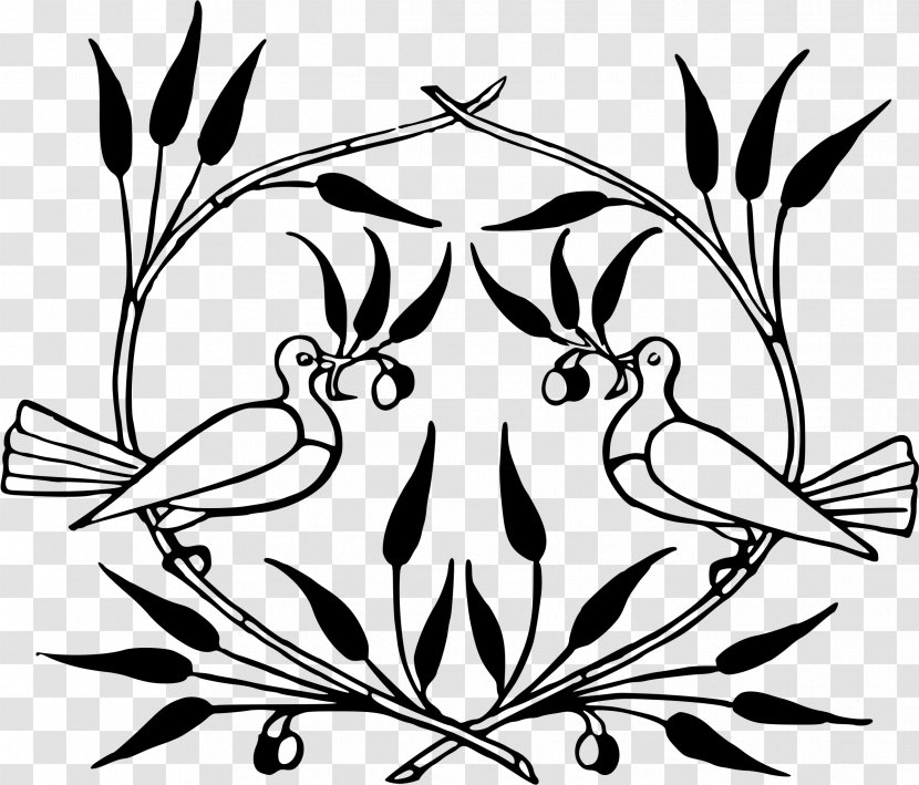Line And Form: Elements Of Art Black White Drawing Clip - Doves As Symbols - Olive Branch Transparent PNG