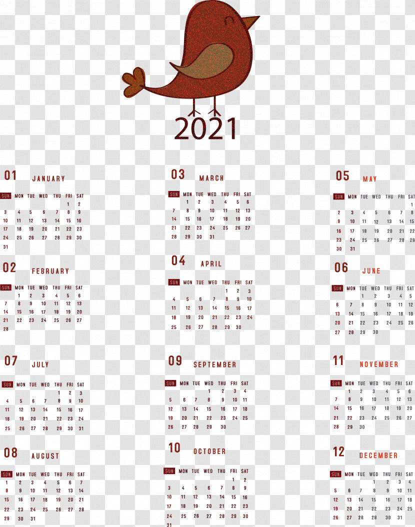 Printable 2021 Yearly Calendar 2021 Yearly Calendar Transparent PNG