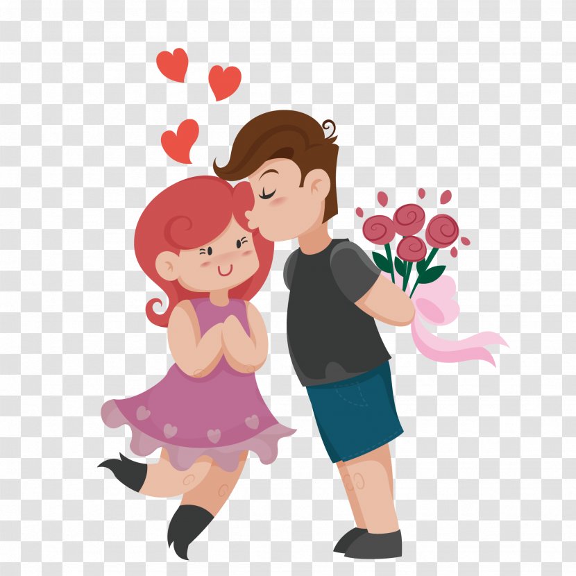 Drawing Cartoon Kiss Love Month - Heart - Vector Couple Transparent PNG