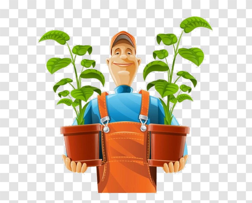 Flowerpot Cartoon Gardener Plant Houseplant - Flower Fictional Character Transparent PNG