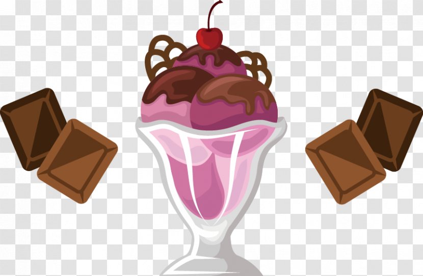 Chocolate Ice Cream Sundae Cake - Dessert - Vector Cherry Cup Transparent PNG