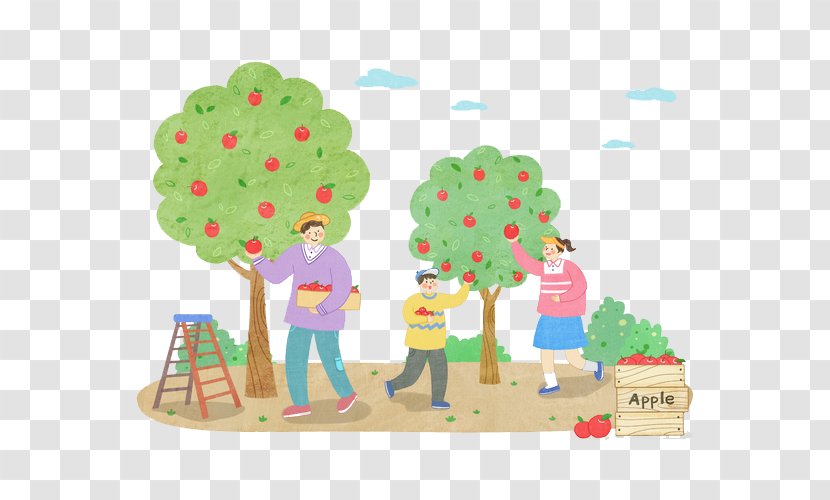 Geochang Orchard Apple Clip Art - Play - Happy Family Picks Apples In Orchards Transparent PNG
