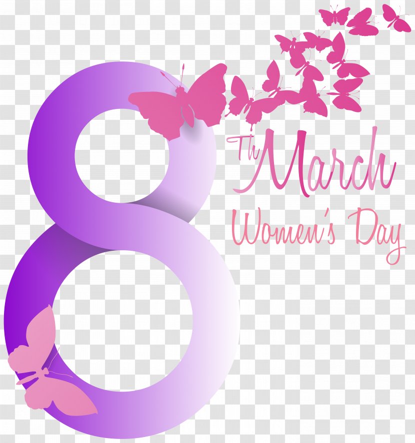International Women's Day March 8 Clip Art - Symbol - Soft Violet With Butterflies PNG Clipart Image Transparent PNG