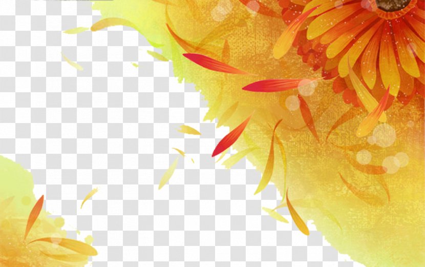 Watercolor Painting Chrysanthemum Yellow - Free Falling Daisy Background To Pull The Material Transparent PNG