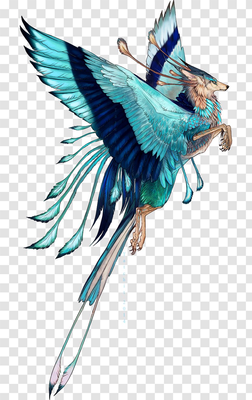 Indian Roller Bird Drawing Art Clip - Mythical Creature Transparent PNG