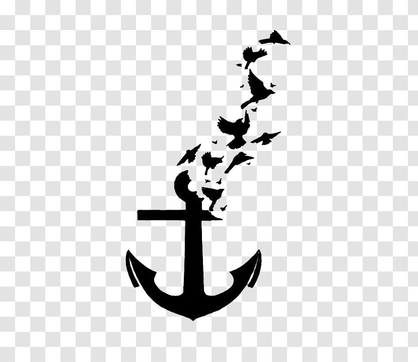 Bird Tattoo Anchor Wall Decal - Black And White Transparent PNG