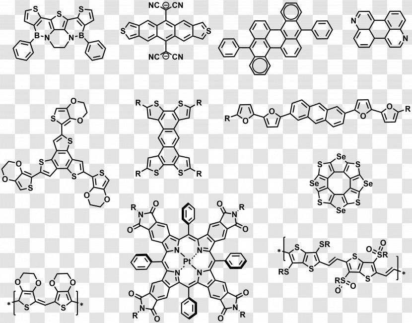 Conjugated System Organic Semiconductor Molecule Polythiophene - Monochrome - Distance Between A Stable Diatomic Transparent PNG