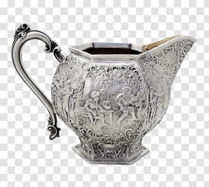 Jug Pitcher Water Silver Teapot - Antique - Berries Transparent PNG