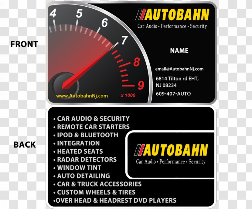 Gauge Motor Vehicle Speedometers Brand Font - Modern Business Cards Design Transparent PNG