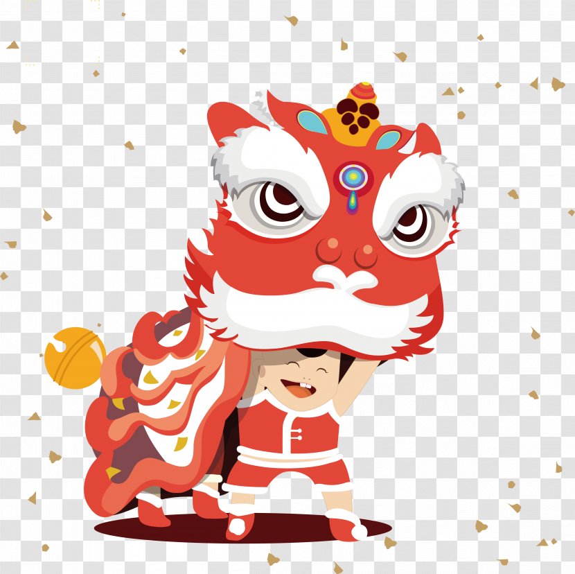 Lion Dance Chinese New Year Tangyuan Lantern Festival Illustration - Boy Vector Transparent PNG
