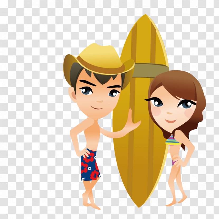 Cartoon Illustration - Heart - Play Water Surfing Couple Transparent PNG