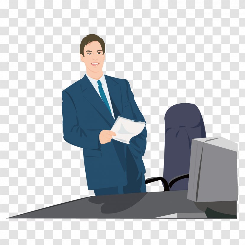 Euclidean Vector Illustration - Pixel - Wearing A Suit In Front Of The Computer Leader Transparent PNG
