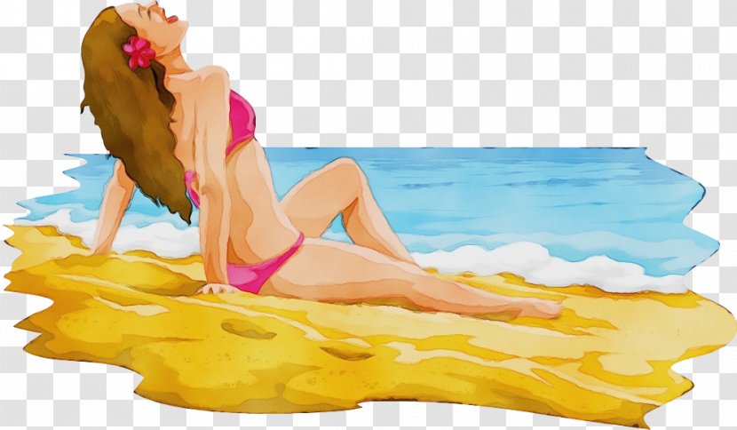 Cartoon Sun Tanning Leisure Mattress Bikini - Bathing Transparent PNG