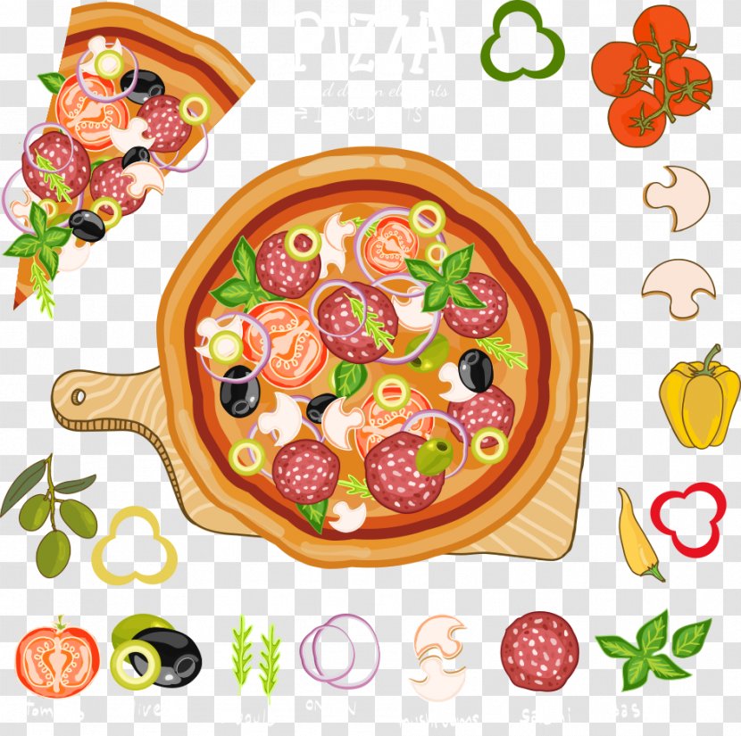 Hamburger Pizza Fast Food European Cuisine Bacon - Vector Cartoon Transparent PNG
