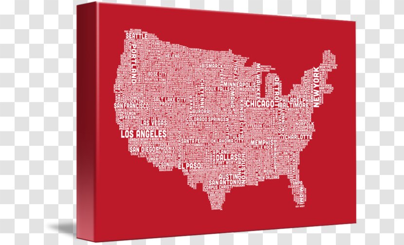 United States Of America City Map Canvas - Gallery Wrap Transparent PNG