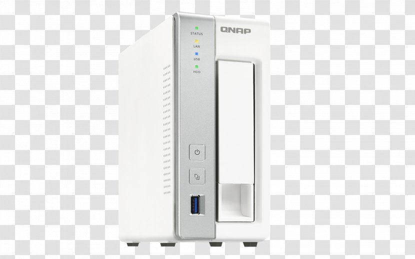 QNAP TS-131P 1 Bay NAS TS-131P/ Network Storage Systems Tower Ethernet LAN White Wireless Access Points - Small Officehome Office - Elevation Transparent PNG