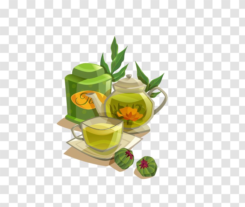 Green Tea Biluochun Flowering - Teapot - Vector Cup Transparent PNG