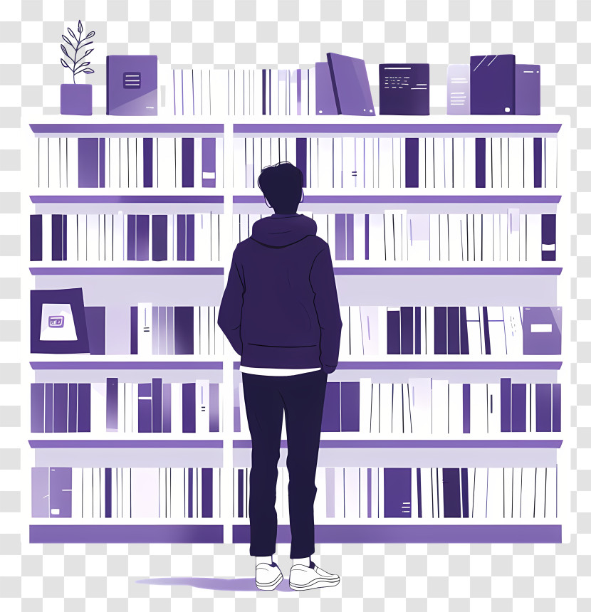 Bookstore - Person Browsing Bookshelves In Minimalist Illustration Transparent PNG