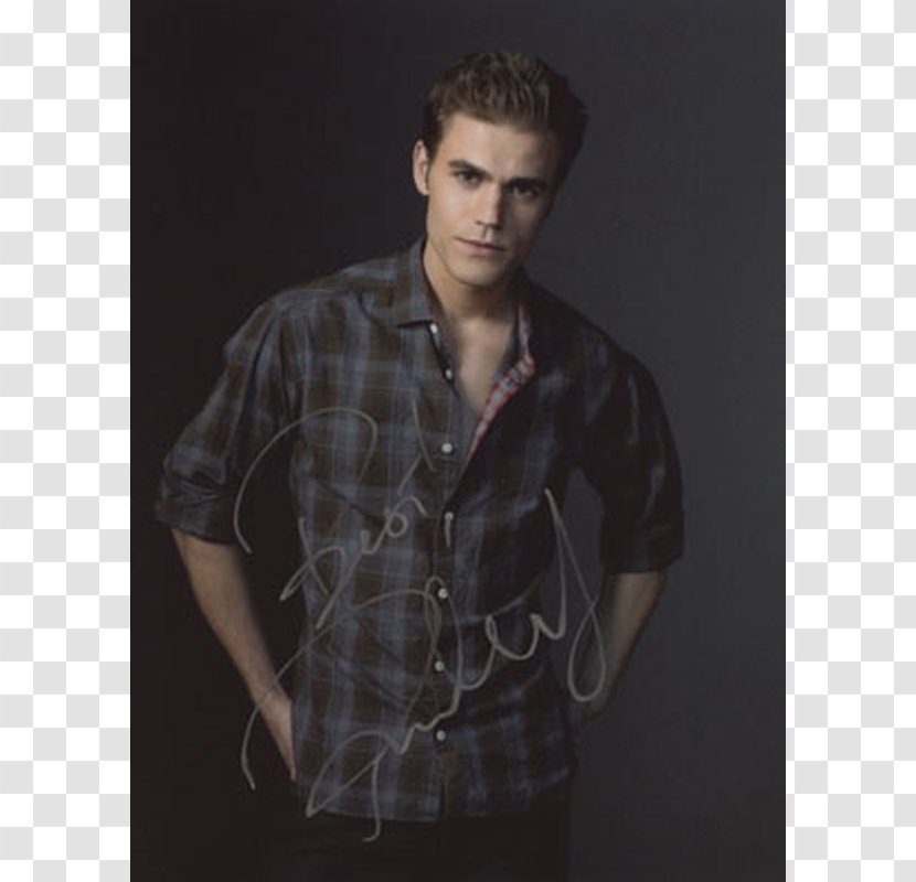 Paul Wesley The Vampire Diaries Stefan Salvatore Elena Gilbert Damon - Plaid - T-shirt Transparent PNG