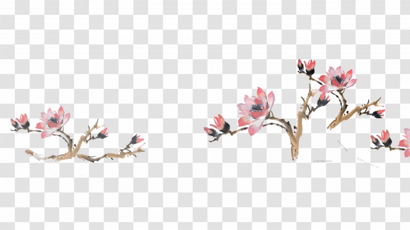 Cherry Blossom Floral Design Cut Flowers - Flora - Classical Ink Lotus Transparent PNG