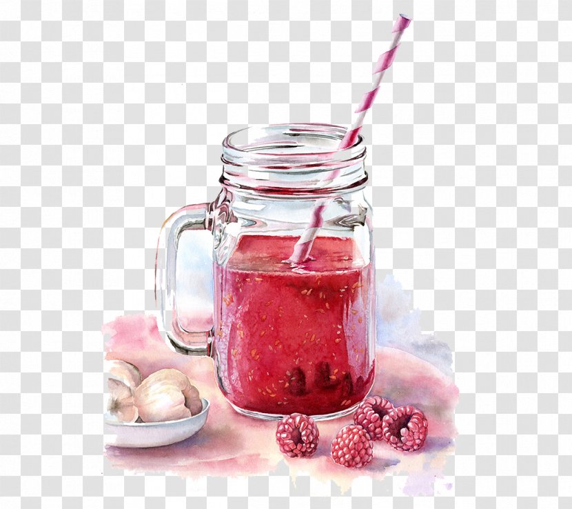 Watercolor Painting Drawing Drink Illustration - Raspberry - Glass Of Fruit Juice Transparent PNG