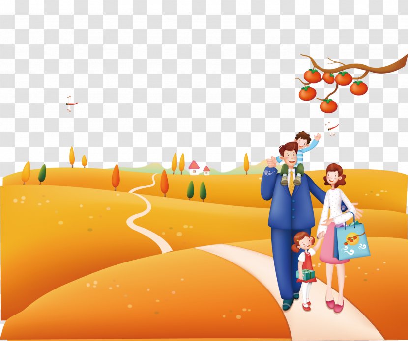 Poster Cartoon Illustration - Silhouette - Walking In The Field Of A Family Transparent PNG