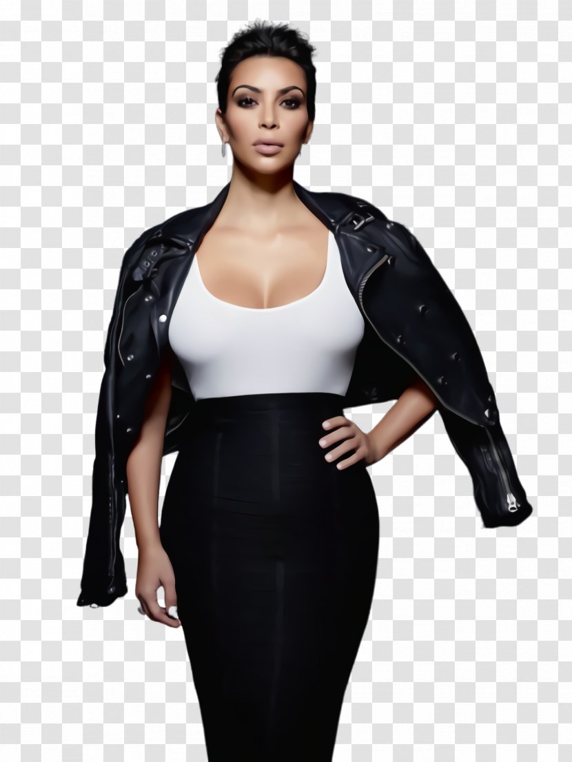 Kim Kardashian - Leather - Blazer Crop Top Transparent PNG
