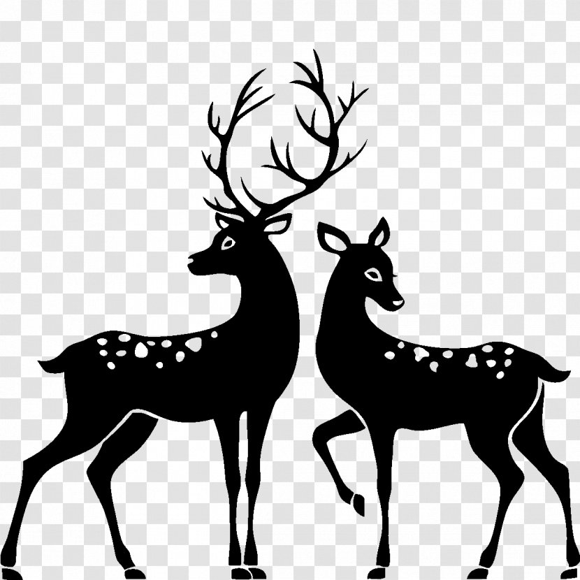 Reindeer White-tailed Deer Christmas - Monochrome Transparent PNG